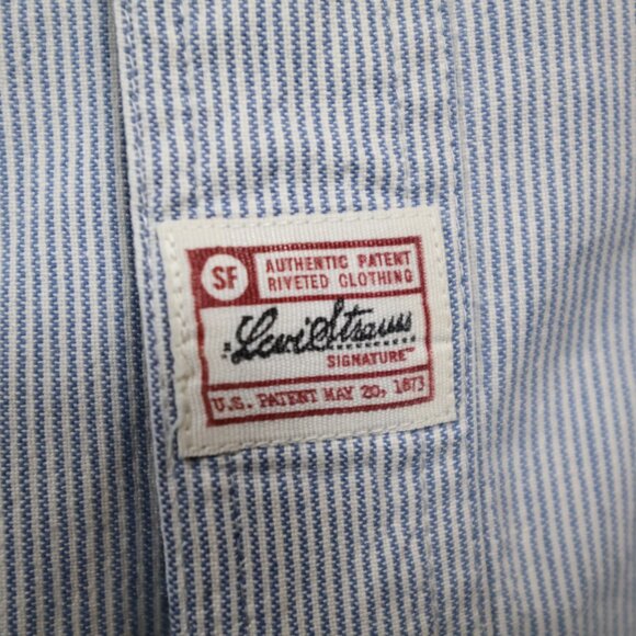 Levi Strauss Signature Mens 2XL White Blue Striped Cotton Long Sleeve Button Up - Picture 6 of 7